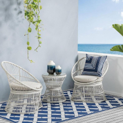 YOHO Outdoor Garden Balcony Patio French Wicker 3-piece Sofa Set Bristo Rattan Egg chair with table set  with Coaster