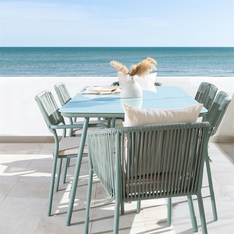 YOHO Wholesale Outdoor/Indoor Dining table set Modern Restaurant Furniture Rope Cafe Dining Room chairs and Tables