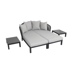 Simple day bed sectional rattan rope sofa sun lounger 2 in 1 sofa set with cushion aluminum frame