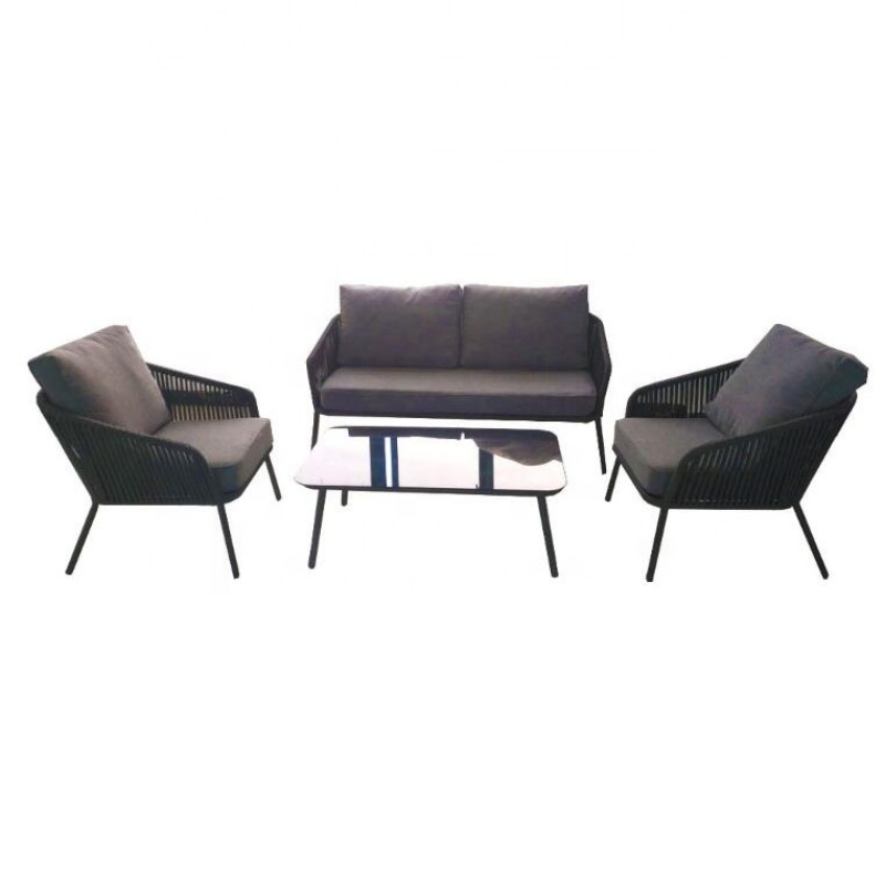 New product braid woven table and chairs for garden causal conversation rattan sofa rattan rope furniture