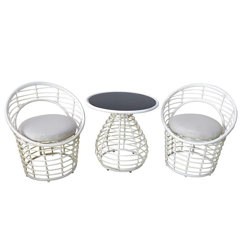 Outdoor PE Round and Flat Rattan Bistro Set Garden 3pc Wicker Patio Tea Table Chair Set