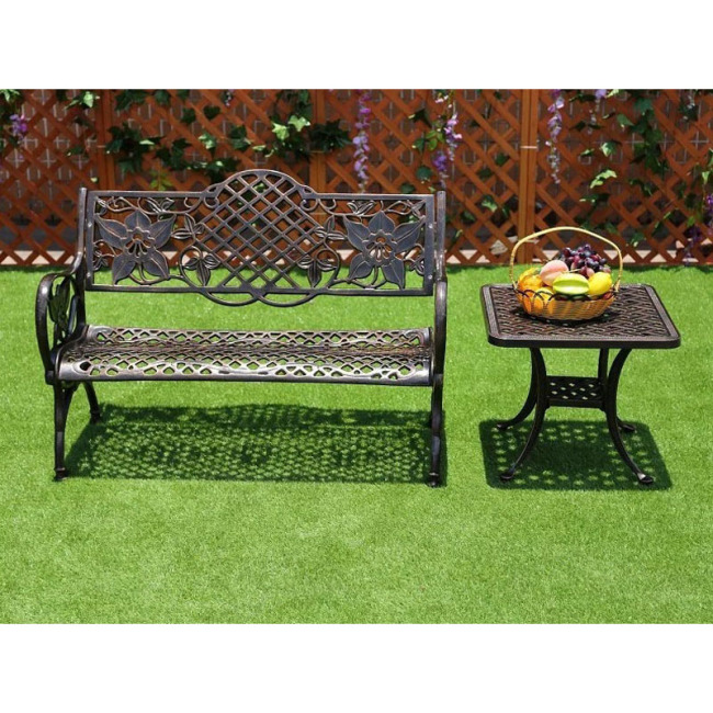 outdoor Bronze all cast aluminum garden bench vintage flower pattern style patio park bench chair