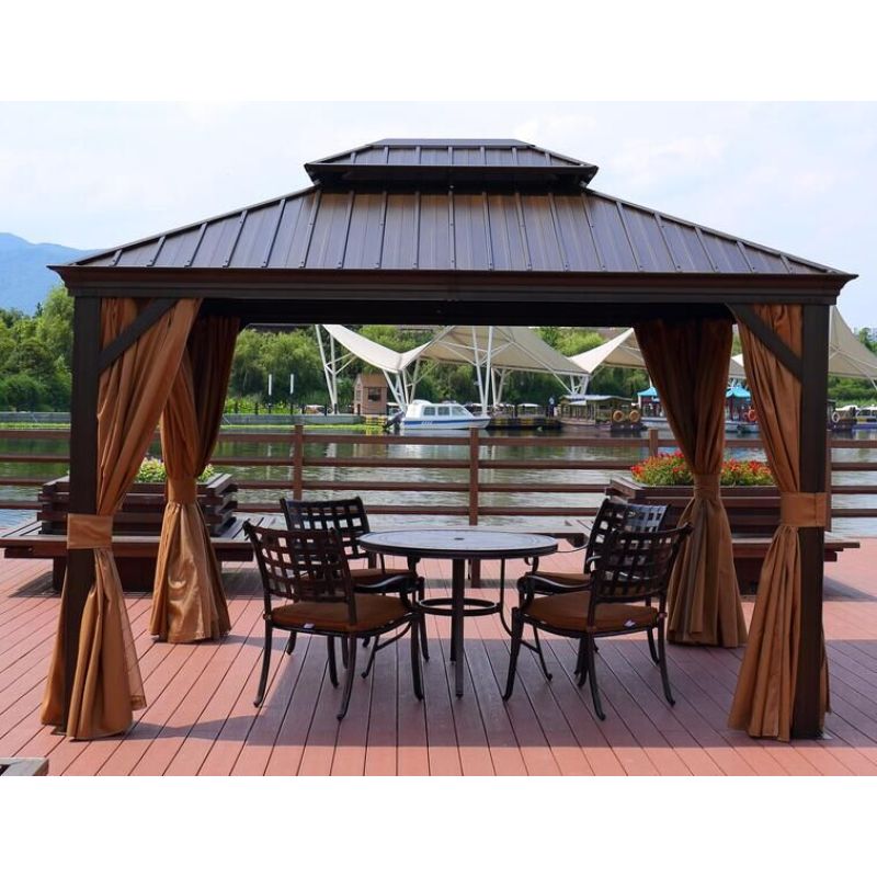 YOHO 10'*10' Size customized Hexagon Easy Set up Gazebo Hexagon Waterproof fabric Canopy Side with Wall Curtains