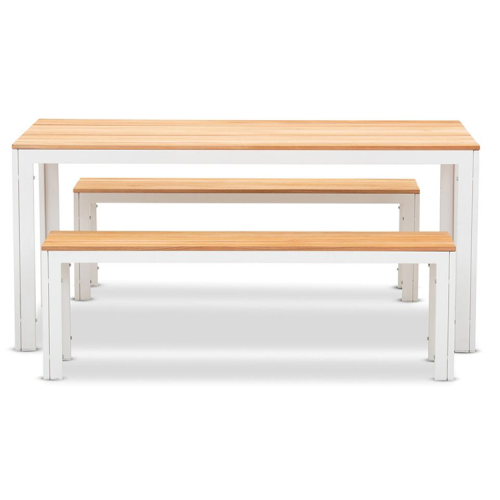 3pcs Patio set aluminum wood outdoor bench set rectangle wooden leisure dining table set
