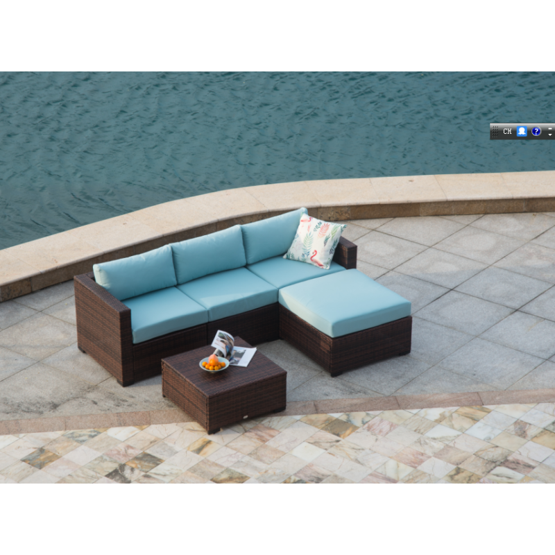 All weather Nordic Modern Rattan sofa set Outdoor L-shaped sofa set end table aluminum living room garden backyard