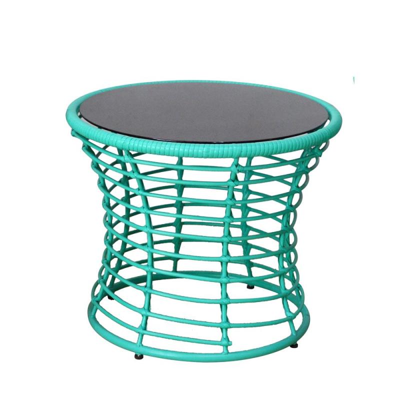 Patio Tea Table Chair Set Garden 3pc PE Wicker Round and Flat Rattan Bistro Set