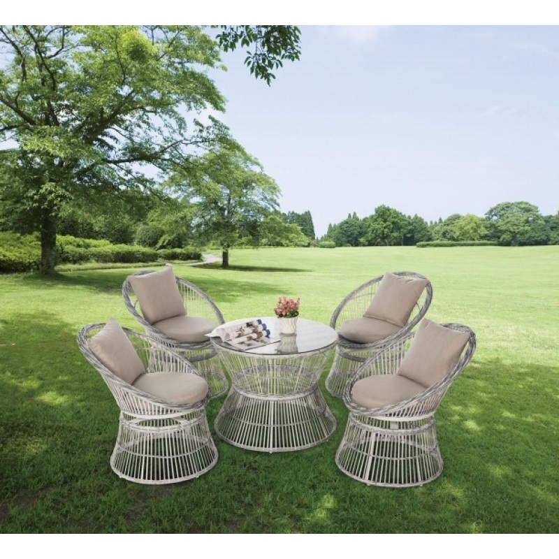 5pcs Simple Modern Outdoor rope  Dining set 4 Seater aluminum room plastic rattan chair and table meeting wedding