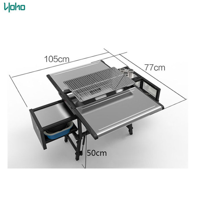 Outdoor camping extreme luxury picnic gas and charcoal grill table