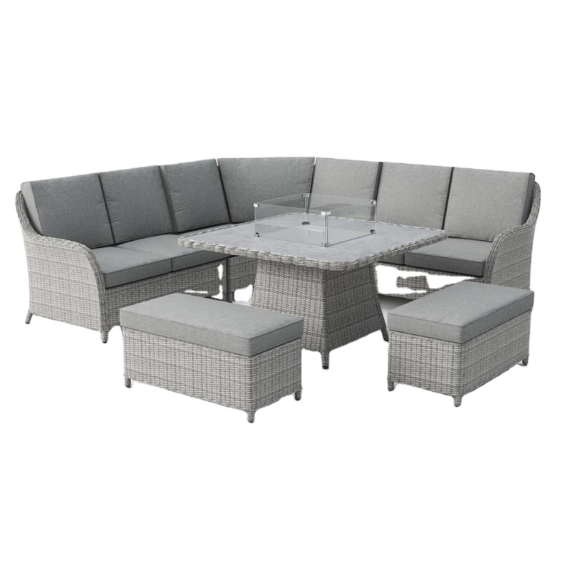 Outdoor modern garden patio rattan sofa garden furniture set with gas fire pit table