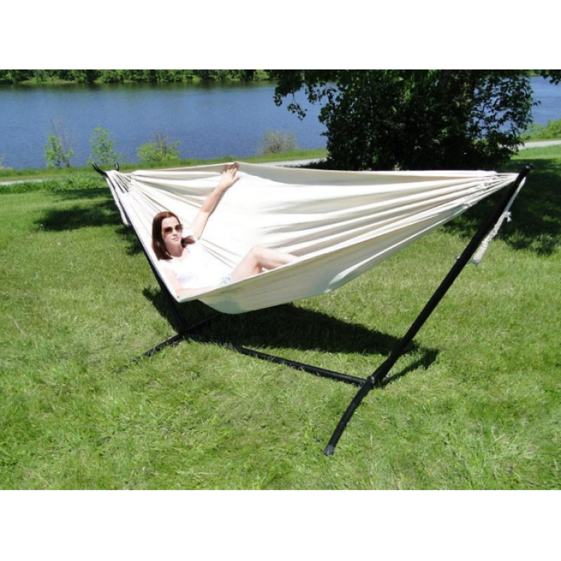 Best selling outdoor metal steel large folding portable double standing hammock chair stand with carry bag 450 pounds capacity