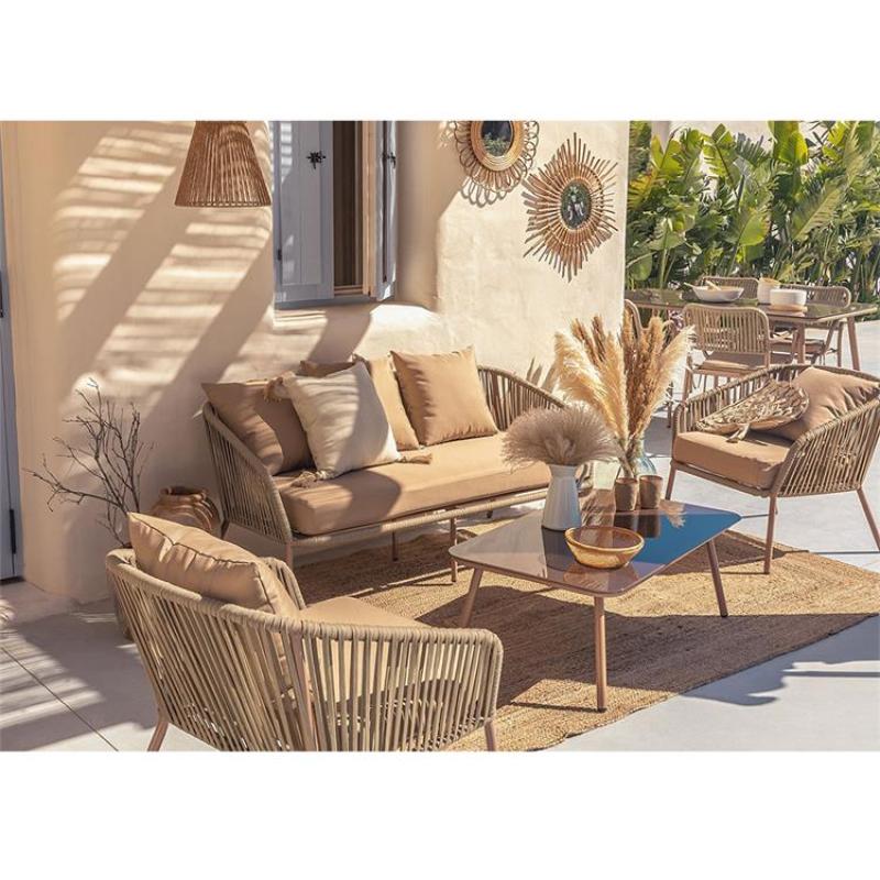 Luxury rope weave sofa set outdoor  rope  braided table chair set furniture