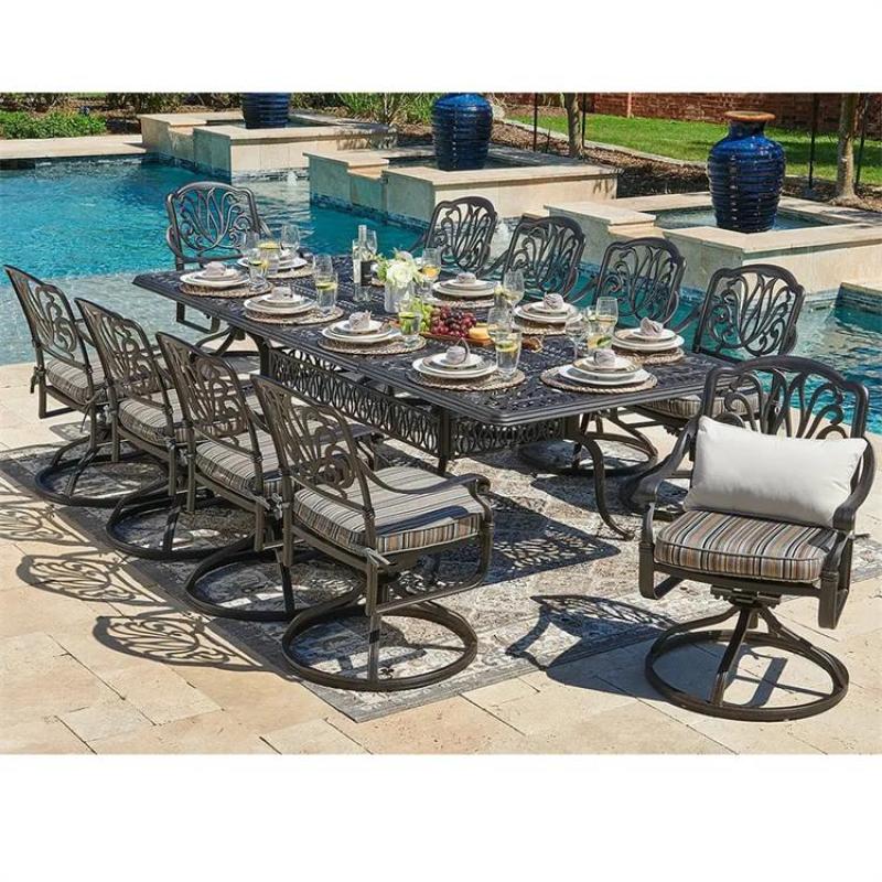 Luxury Outdoor Garden Patio Modern Cast Aluminum Light Luxury Rectangular Dining Telescoping table