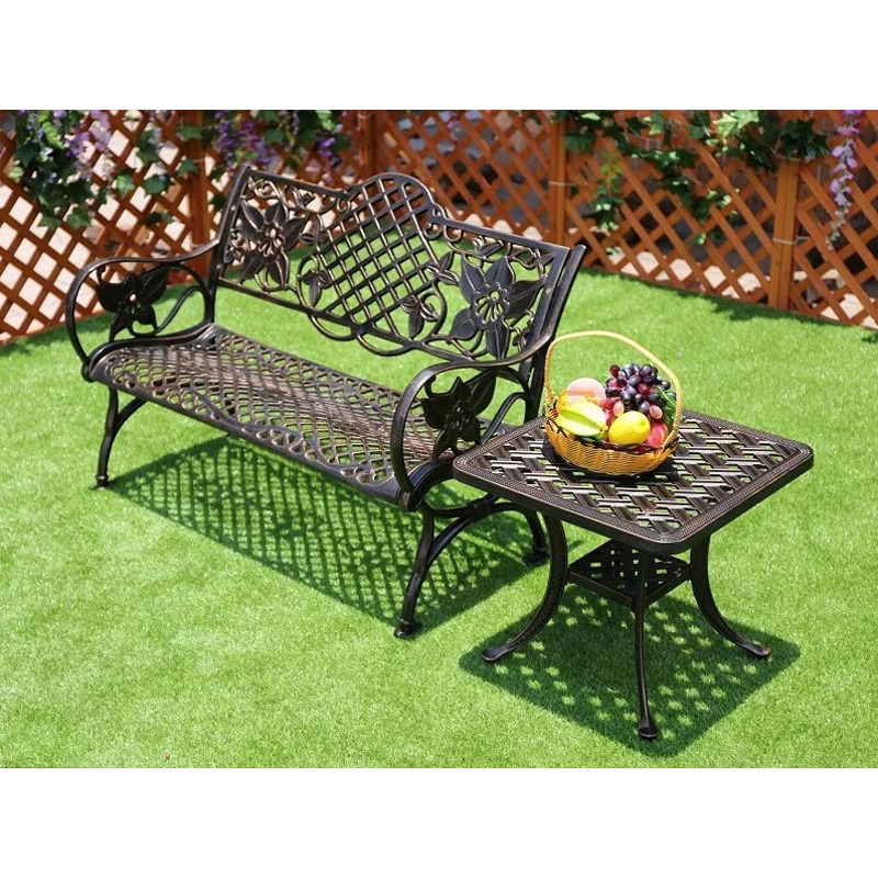Outdoor Furniture Park Public Bench With Flower Pattern Cast Aluminum Bench