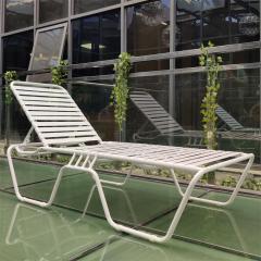 Beach resort leisure outdoor sun lounger poolside chaise lounge chair sunbed white PVC belt