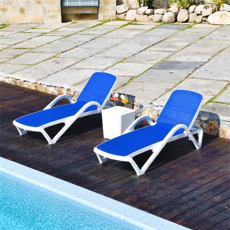 YOHO Hot Sale Outdoor aluminum PVC belt stacking pool side sun lounger beach reclining chaise lounge recliner chair