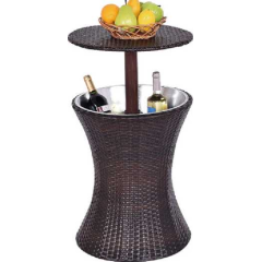 YOHO Outdoor Rattan Drink cooler cart Patio water Cooler PP rattan ice bucket with weel rooling