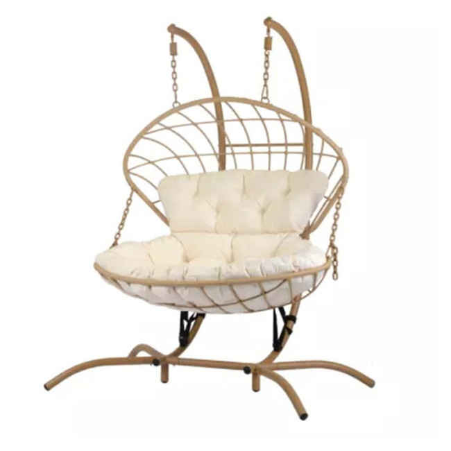 Leisure Cheap double seat hanging chair garden steel patio rattan swing egg chair