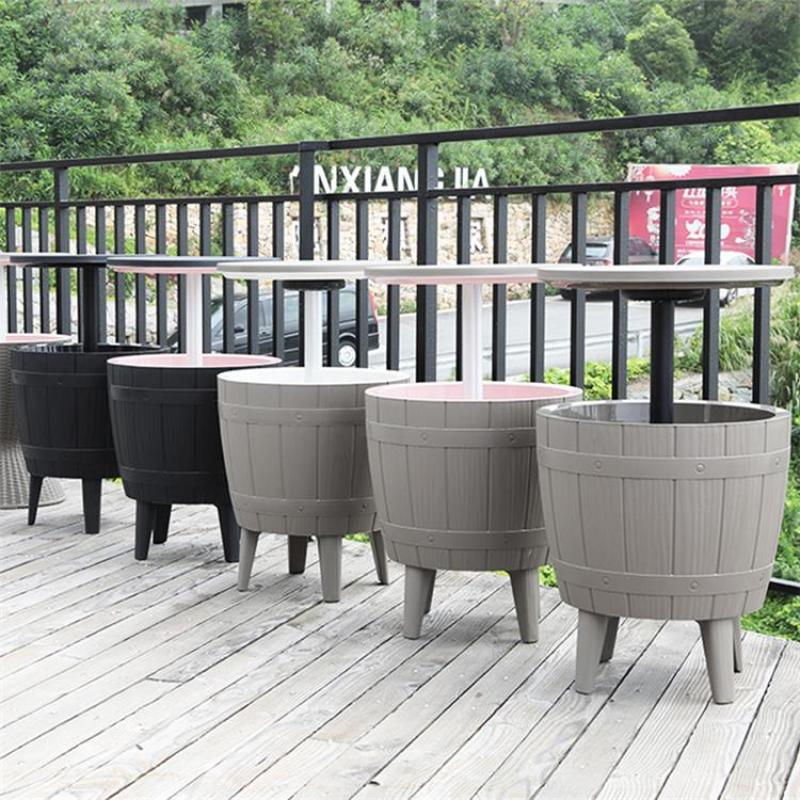 Waterproof  Plastic Ice Cooler Table Beach Outdoor Garden Patio Rattan Pattern Camping Ice Table Storage Plastic Beer Cooler