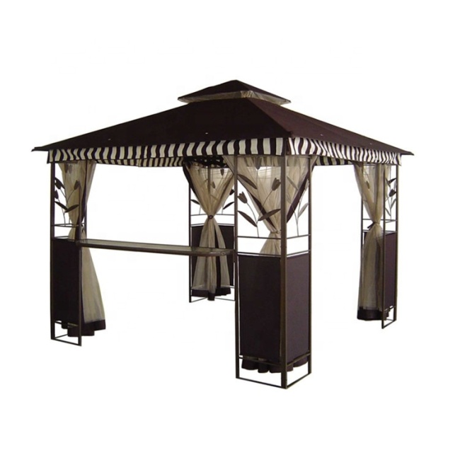 Outdoor Garden Gazebo Tent Post Gazebo Canopy Shelter with Mosquito Netting and Side Wall