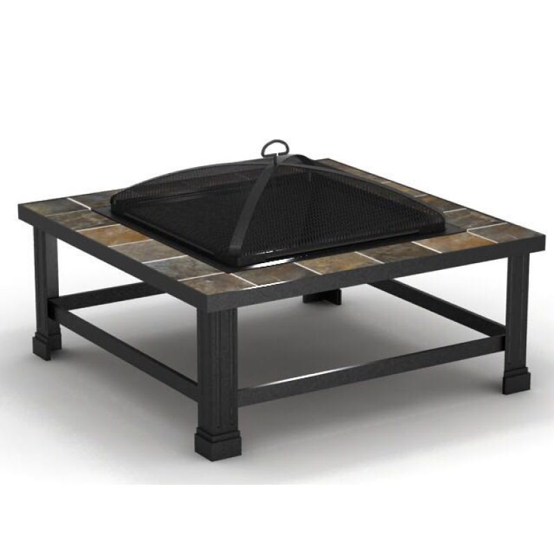 30 Inch square antique fire pit with metal lid steel wood burning fire pit