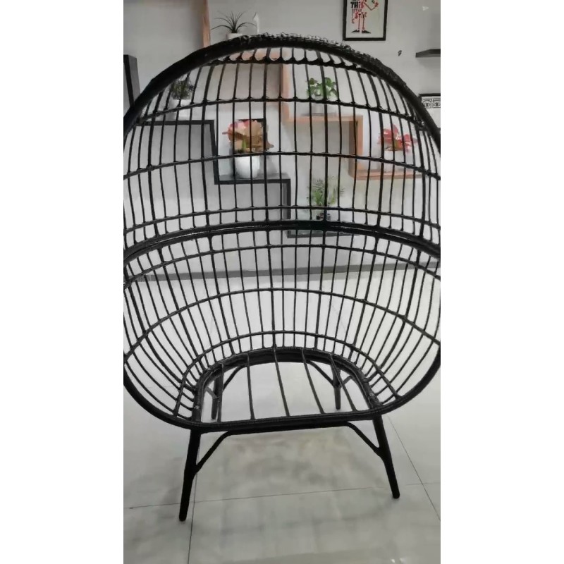 Outdoor KD Aluminum Steel Rattan Wicker Chair With Cushion Single Seat Egg Chair With Stand