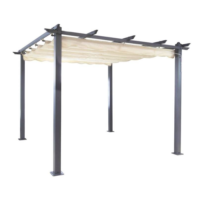 Metal Outdoor Patio Steel Frame Pergola Gazebo with Retractable Canopy Shades