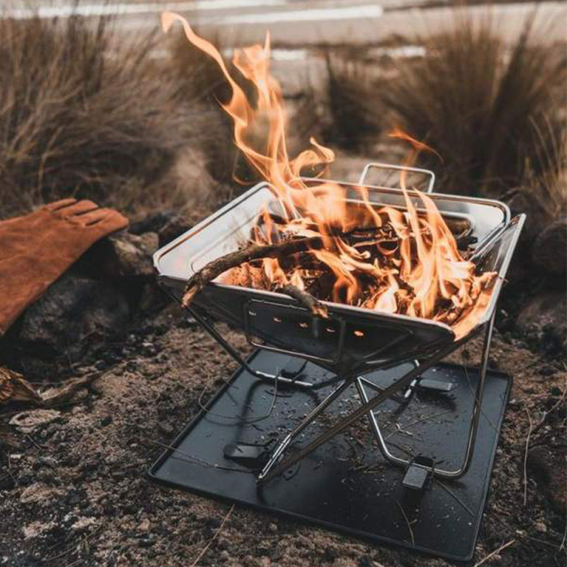 YOHO Hot sale Korean Camping BBQ Grill Wood/Charcoal burning Folding Outdoor Hiking Stainless Portable Adjustable BBQ Grills