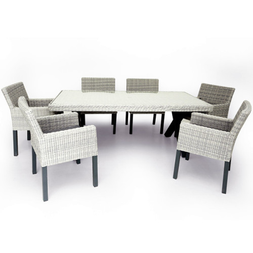 YOHO 7 pieces Luxury Outdoor Garden Rattan dining Set Dining Table with 6 seater Aluminum Patio Dining Set