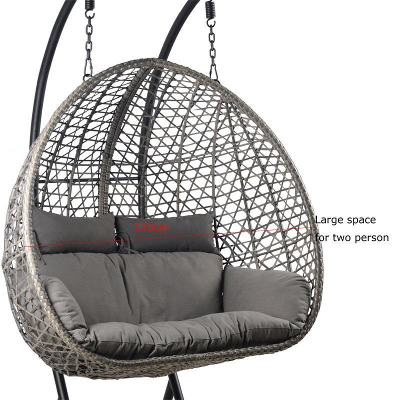 Yoho High Quality Double swing chair 2 seat Rattan Wicker Egg hanging chair with 220kgs loading capacity