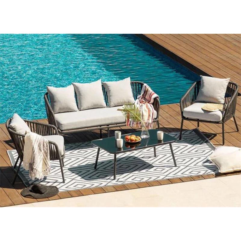 YOHO 4 pcs Outdoor garden furniture Aluminum KD rope conversation sofa set lounge sofa set sectional couch set