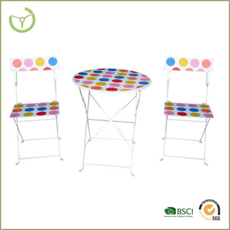 Garden Patio Simple Steel colorful Cheap Folding Chair restaurant cafe facilities Lightweight 3Pcs Table Set