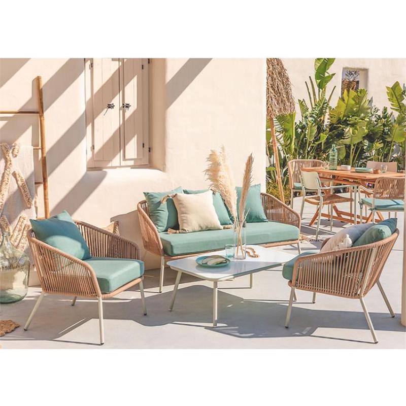 Luxury rope weave sofa set outdoor  rope  braided table chair set furniture