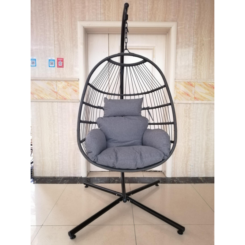 Garden Rattan PE Wicker Hanging Egg Chair Swing With Stand Egg Chair