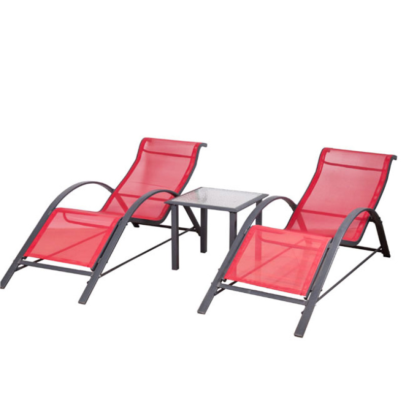 3pcs Outdoor furniture leisure relaxing metal beach sun loungers chair set outdoor sun lounger bed chaise lounge garden