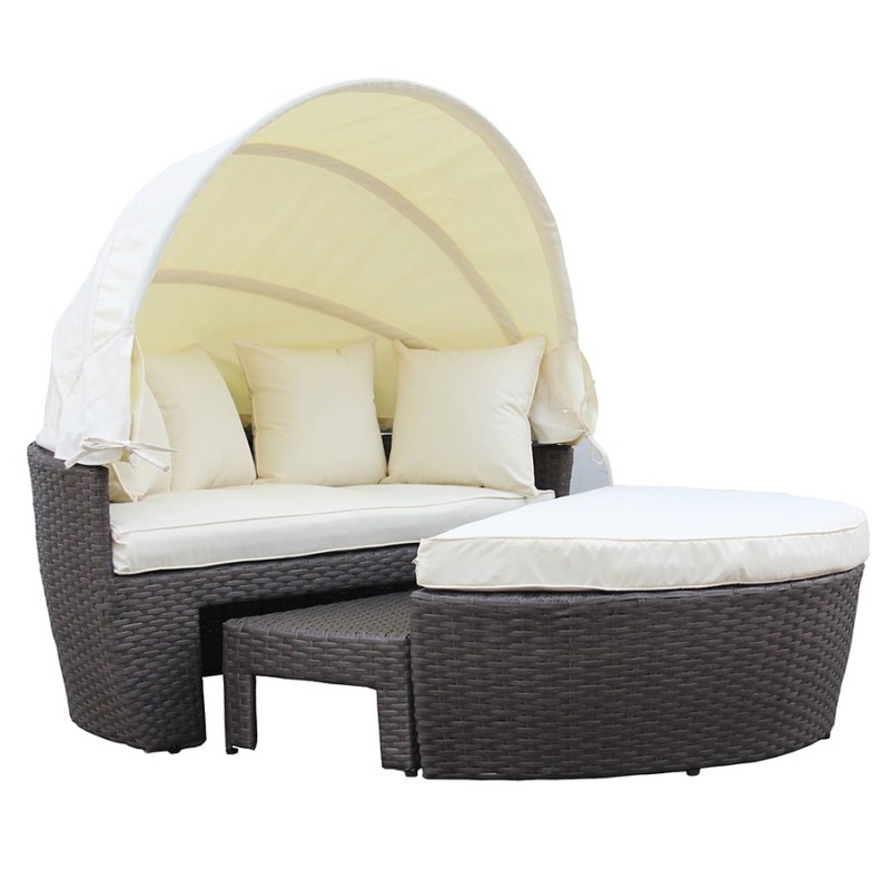 Luxury Cheap Outdoor Resort Daybed Round Sun Bed Rattan Daybed Sun Lounger Outdoor Furniture Swimming Pool Chaise Lounge Modern