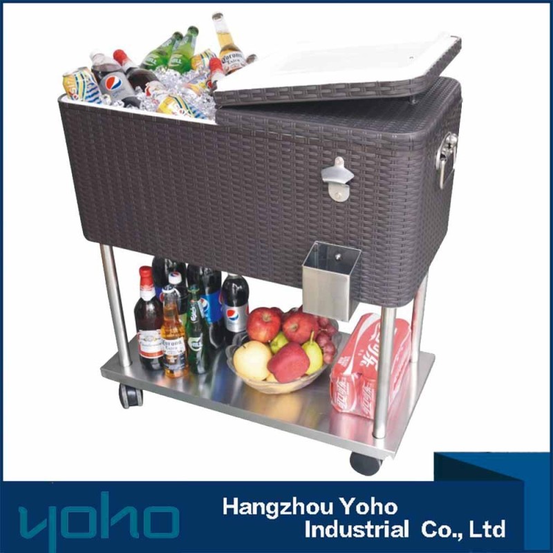 YOHO 80-Quart Steel Beverage Cooler Ice Chest Rolling Cart