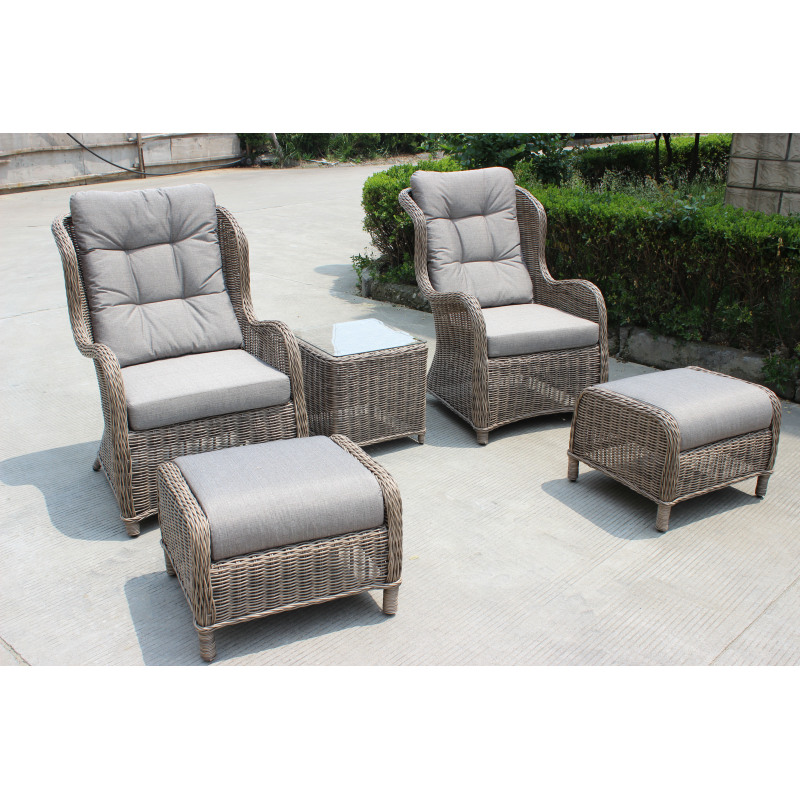 Wicker Furniture Set 5 Pieces PE Rattan Outdoor All Weather Cushioned Sofas and Ottoman Set
