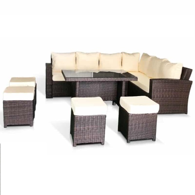 YOHO L Shape Rattan Dining Set Patio Outdoor Rattan Furniture Garden Rattan sofa set