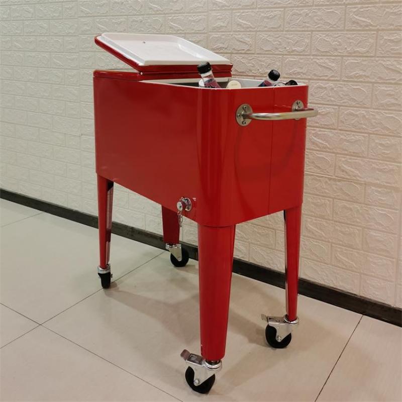Metal Rolling Patio Cooler Cart/Ice Chest/Hand Push Beverage Cart