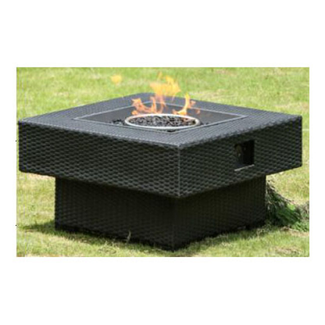 Rattan square table with fire pit outdoor gas and charcoal capable fireplace with brazier
