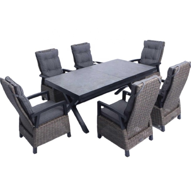 Outdoor Rattan Dining set Adjustable Chair with Stretchable Table Wricker Out door furniture Modern Design with Aluminum Frame