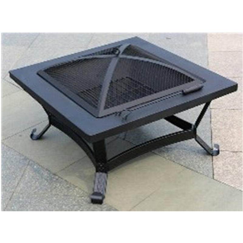 30 Inch square antique fire pit with metal lid steel wood burning fire pit