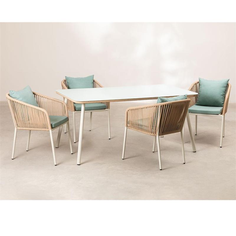 Yoho Hot Sale Luxury Modern Rope Dining Set Garden Furniture Waterproof Woven Outdoor Tables and Chairs