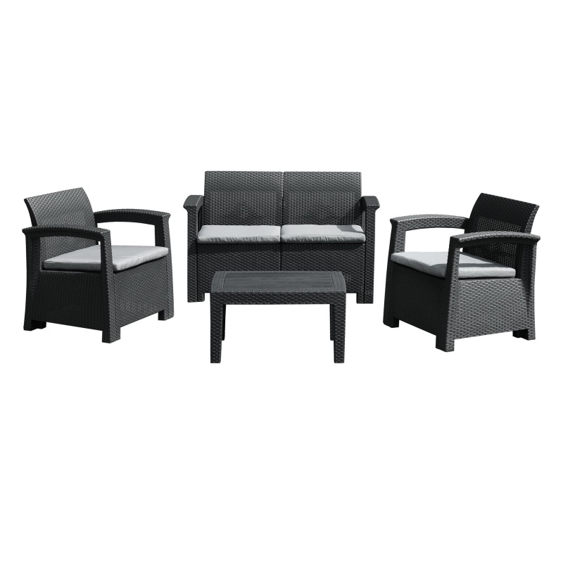 Patio furniture set outdoor garden plastic sofa set 4pcs luxury high quality pp injection sofa furniture set for sale