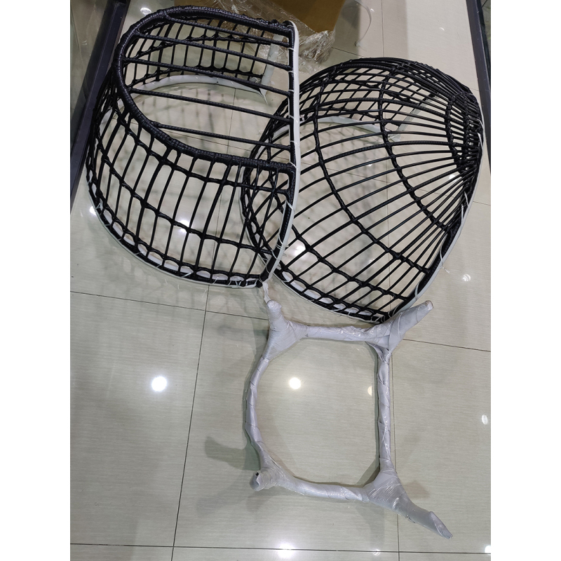 Outdoor KD Aluminum Steel Rattan Wicker Chair With Cushion Single Seat Egg Chair With Stand