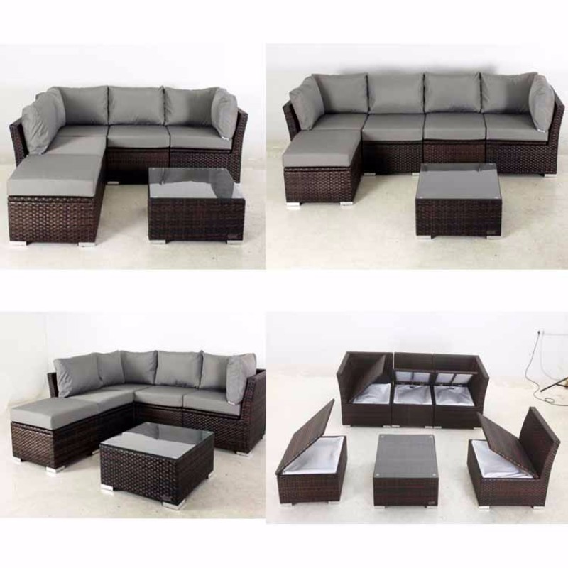 6pcs modern sofa set outdoor garden patio poly rattan wicker furniture sofa with 10cm seat cushion and tea table