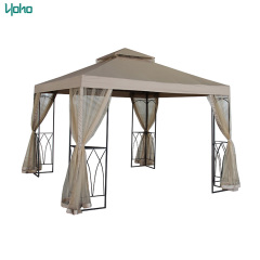 YOHO 13' x 10' Aluminum Metal Backyard Hardtop Gazebo with Canopy with Screened Curtain Black/Brown