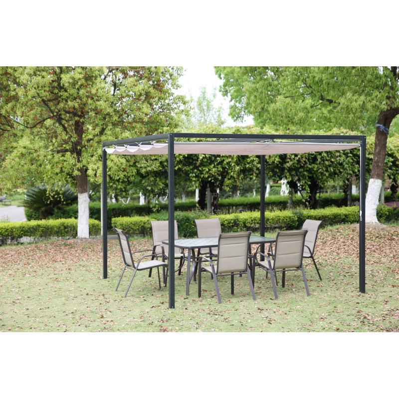 YOHO 13' x 10' 10' x 10'  arches arbours pergolas Europe Metal Outdoor Garden Gazebo with Canopy with Screened Curtain Black/Bro