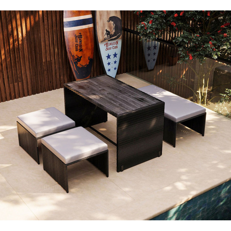 4pcs Outdoor Aluminum Rattan Sofa set Dining Table Conversation Event Backyard Balcony set Space Saved