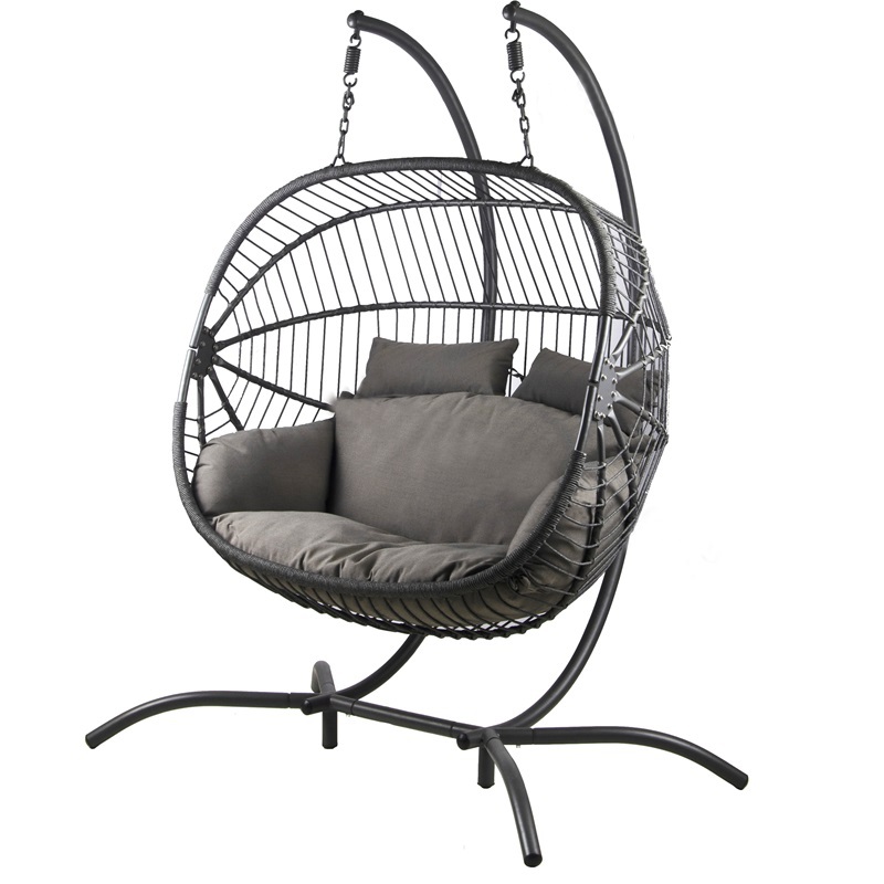 Yoho High Quality Hot sale Full KD Rattan swing chair Outdoor Garden Patio Bedroom hanging egg chair with cushion with stand